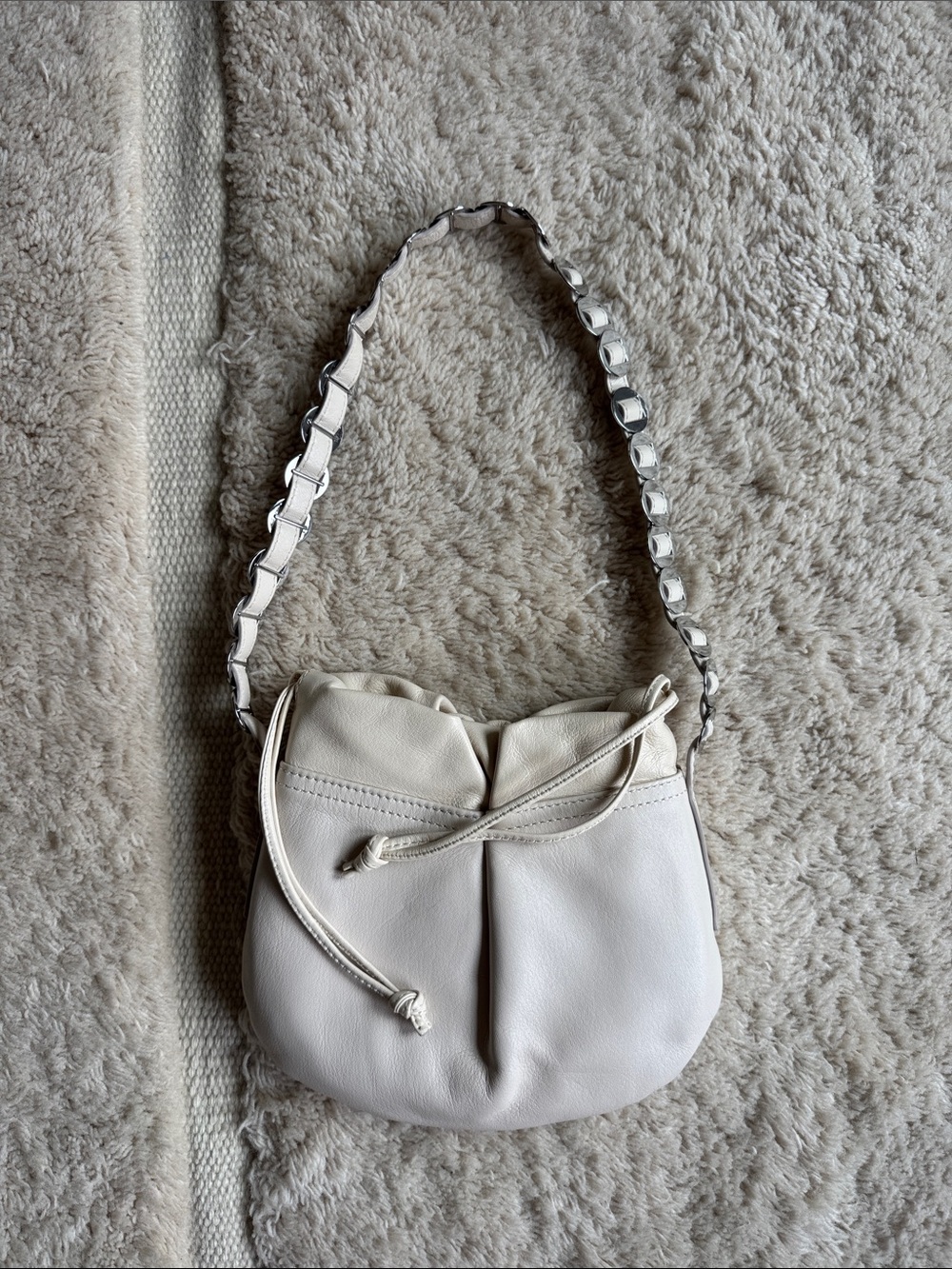 ZARA STPLS Women’s Cream Shoulder Bag with silver detail shoulder strap